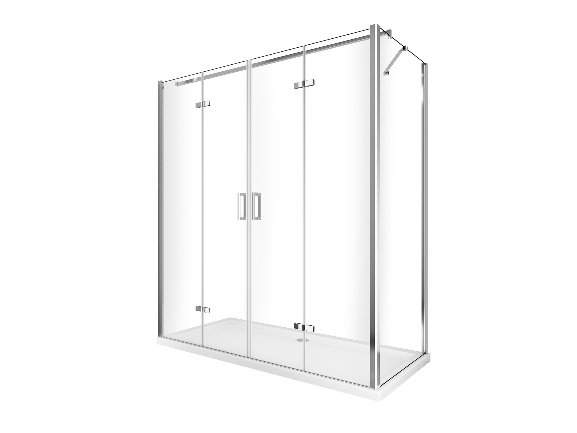 Box doccia angolare SWY-Buenos Aires 2.0, parete fissa + porta a libro 4 ante, ingresso libero, vetro temperato 6 mm, H 190 cm, cromo - immagine 5