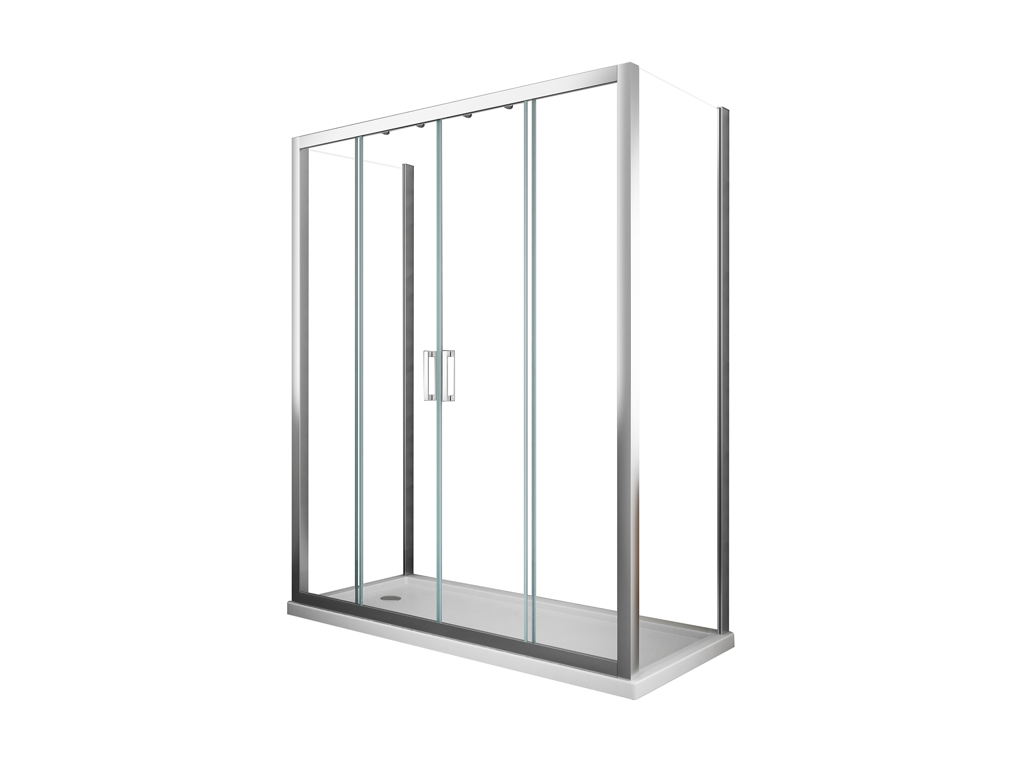 Box doccia angolare SWY-Manhattan 3.0, 2 pareti fisse + porta scorrevole 4 ante centrale, vetro temperato 6 mm, H 190 cm, cromo - immagine 5