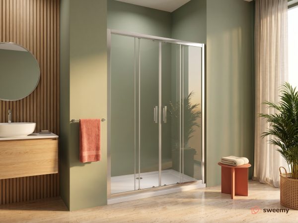 Porta doccia SWY-Manhattan, porta scorrevole 4 ante centrale, per nicchia, vetro temperato 6 mm, H 190 cm, cromo
