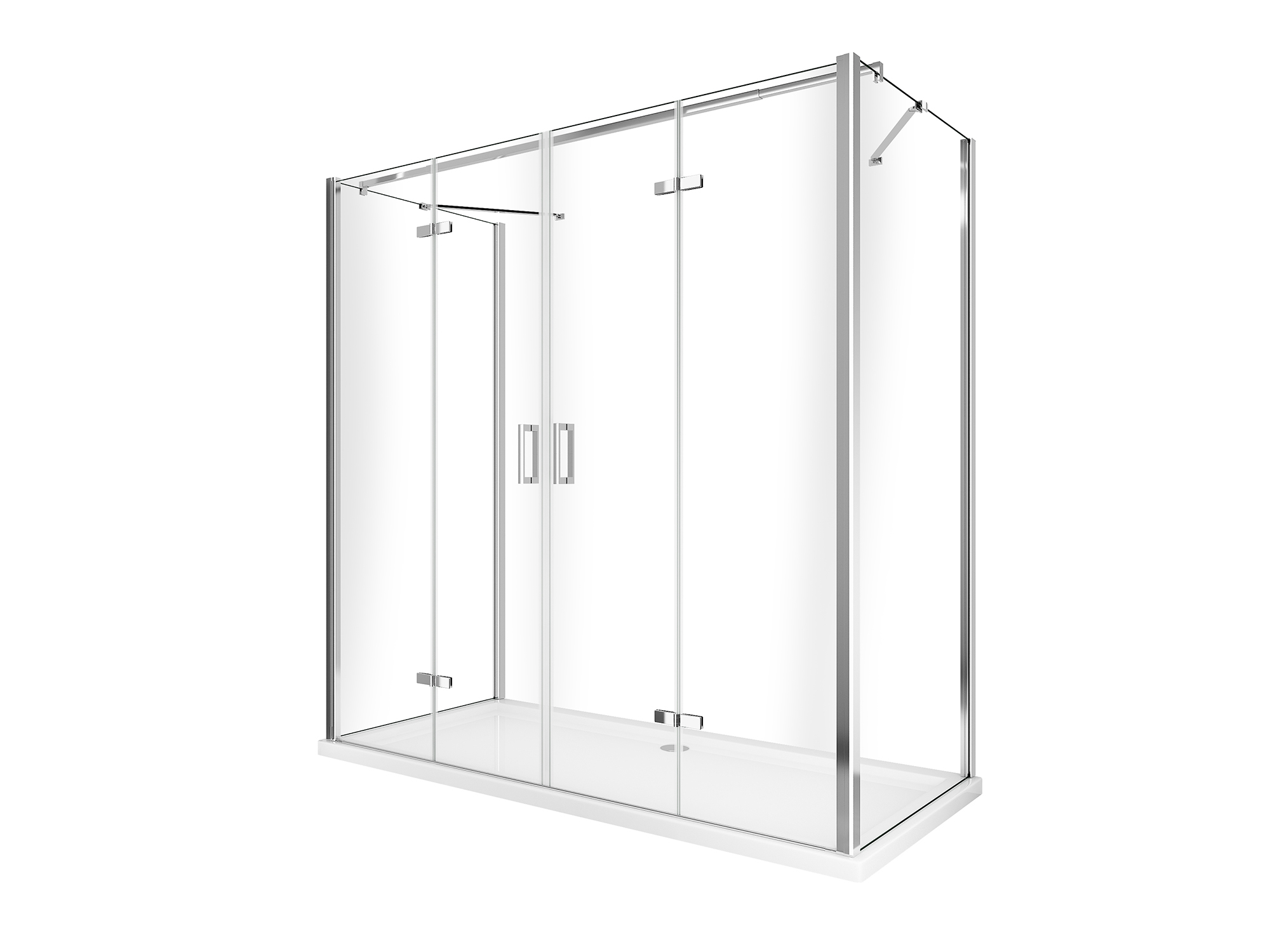 Box doccia angolare SWY-Buenos Aires 3.0, 3 lati, 2 pareti fisse + porta a libro 4 ante, vetro temperato 6 mm, H 190 cm, cromo - immagine 5