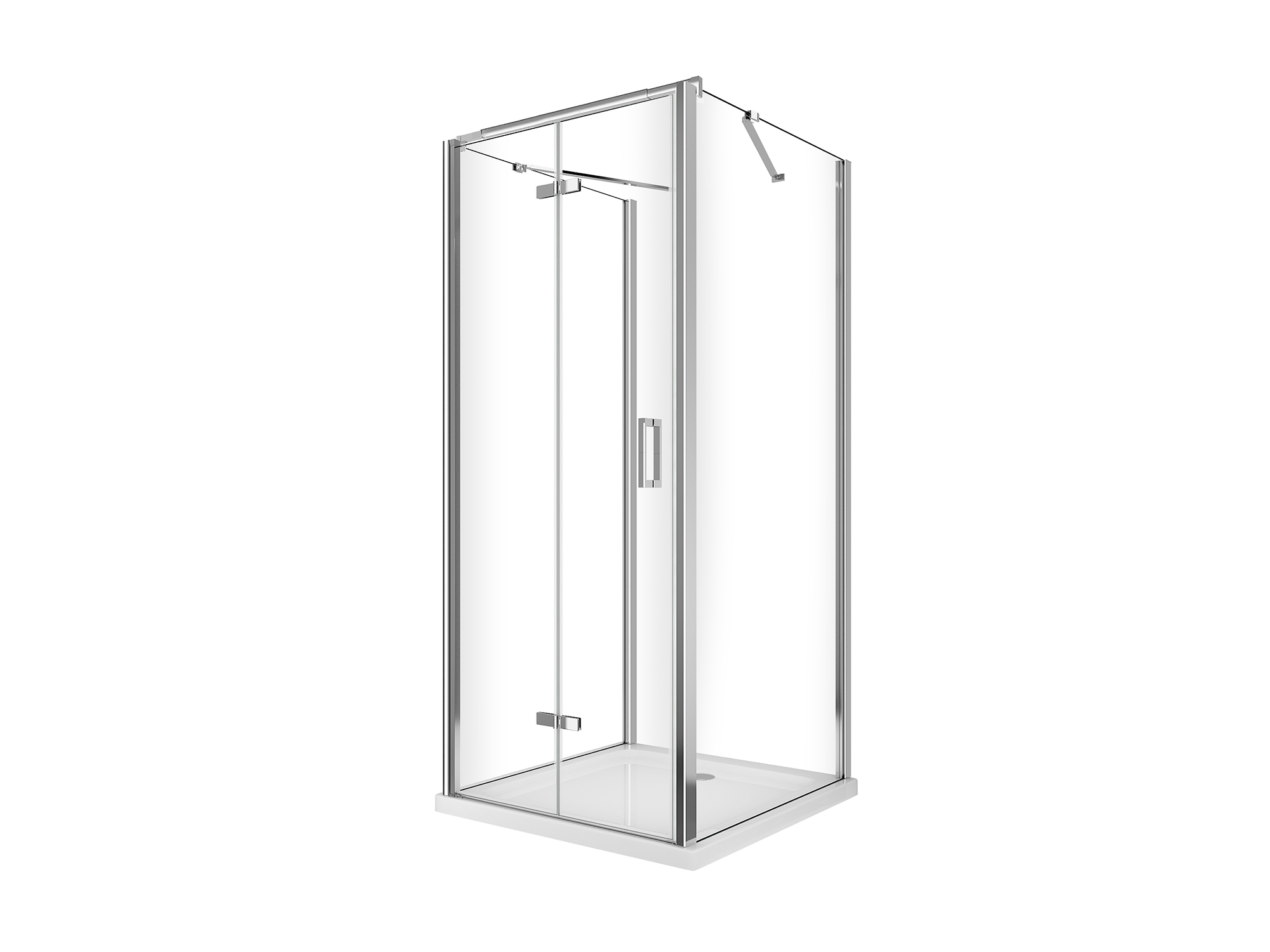 Box doccia angolare SWY-Caracas 3.0, 3 lati, 2 pareti fisse + porta a libro pieghevole, vetro temperato 6 mm, H 190 cm, cromo - immagine 5