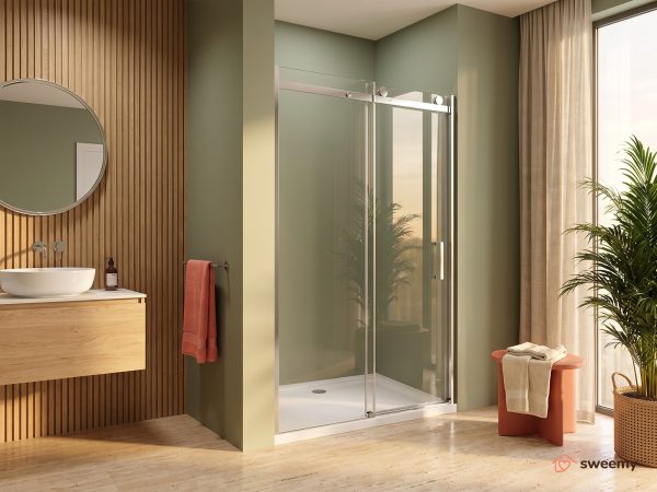Porta doccia SWY-Boston, porta scorrevole, per nicchia, reversibile e regolabile, vetro temperato 8 mm, H 190 cm, cromo