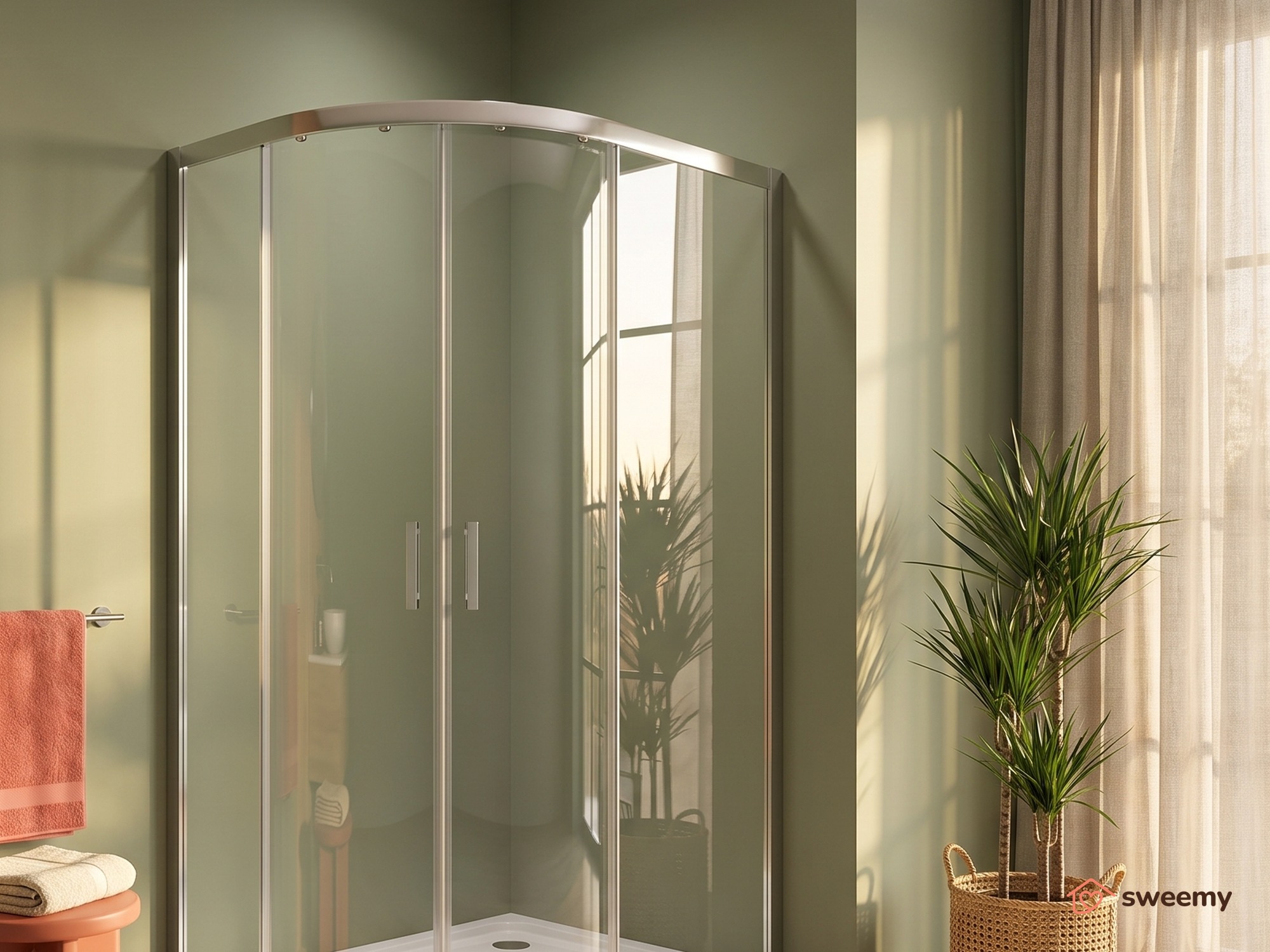 Box doccia angolare SWY-Miami, semicircolare asimmetrico, apertura destra, piatto doccia incluso, 80 x 120 cm, cromo - immagine 2