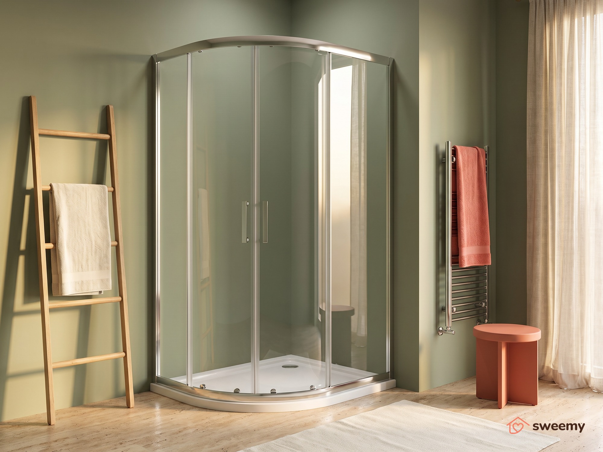 Box doccia angolare SWY-Miami, semicircolare asimmetrico, apertura destra, piatto doccia incluso, 80 x 120 cm, cromo - immagine 3