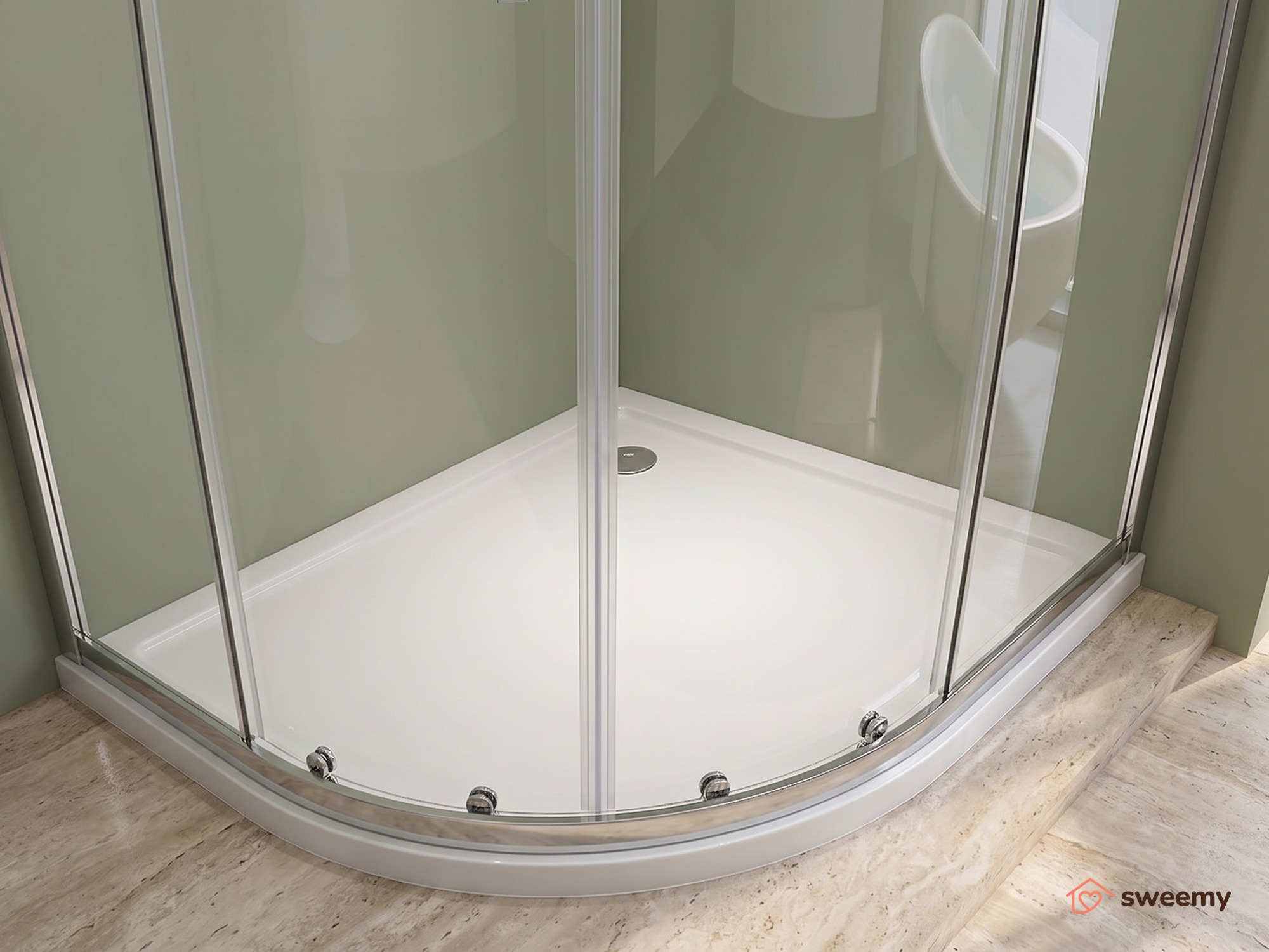 Box doccia angolare SWY-Miami, semicircolare asimmetrico, apertura destra, piatto doccia incluso, 80 x 120 cm, cromo - immagine 4