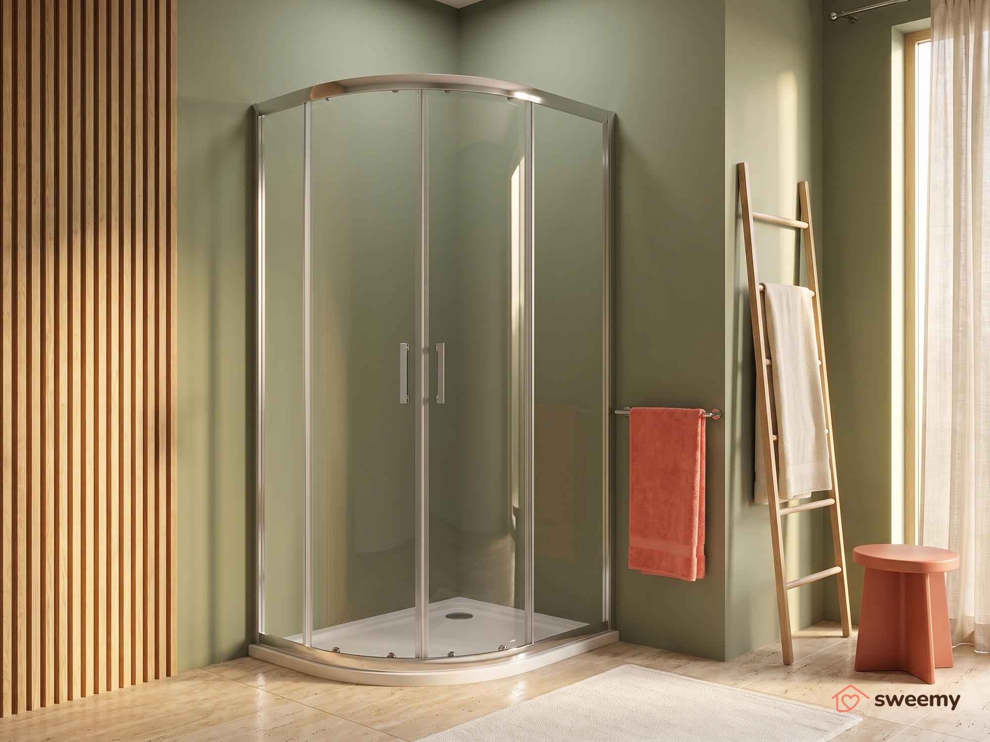 Box doccia angolare SWY-Miami, semicircolare asimmetrico, apertura destra, piatto doccia incluso, 80 x 120 cm, cromo - immagine 5