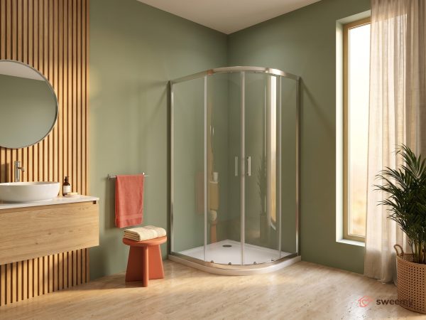Box doccia angolare SWY-Miami, semicircolare asimmetrico, apertura sinistra, piatto doccia incluso, 80 x 120 cm, cromo