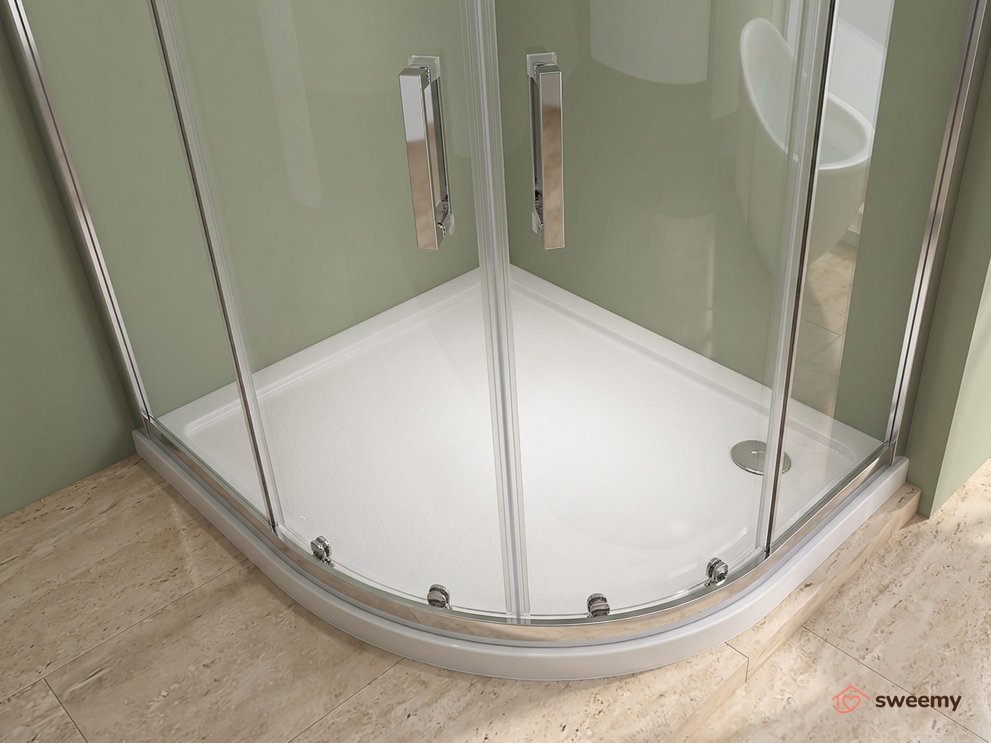 Box doccia angolare SWY-Miami, semicircolare asimmetrico, apertura sinistra, piatto doccia incluso, 80 x 120 cm, cromo - immagine 2