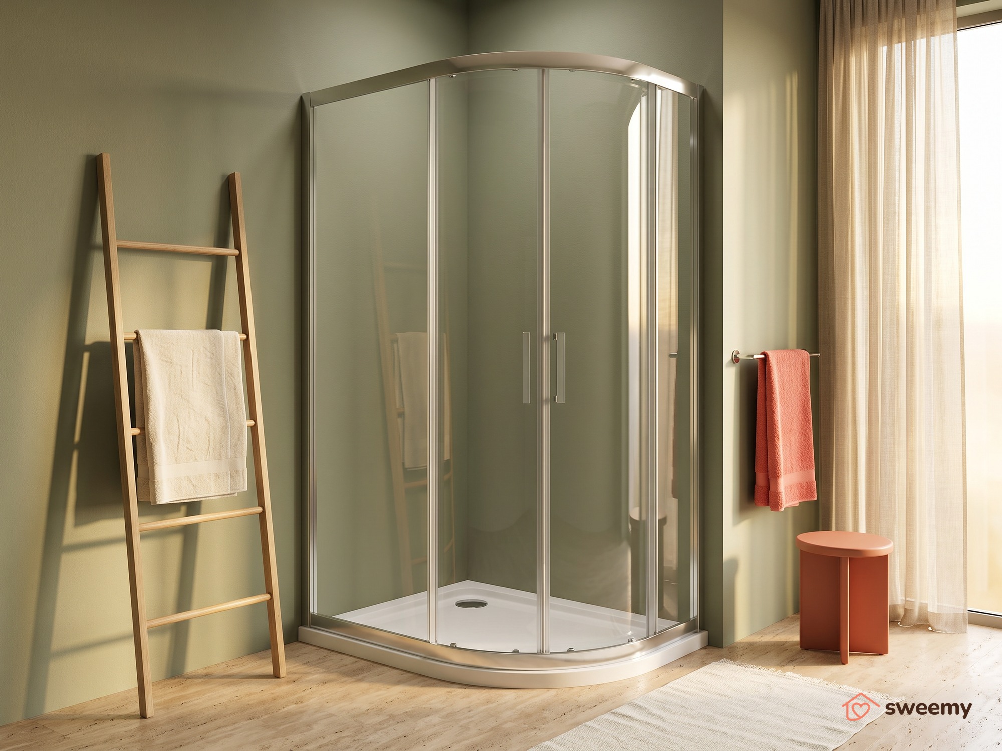 Box doccia angolare SWY-Miami, semicircolare asimmetrico, apertura sinistra, piatto doccia incluso, 80 x 120 cm, cromo - immagine 3