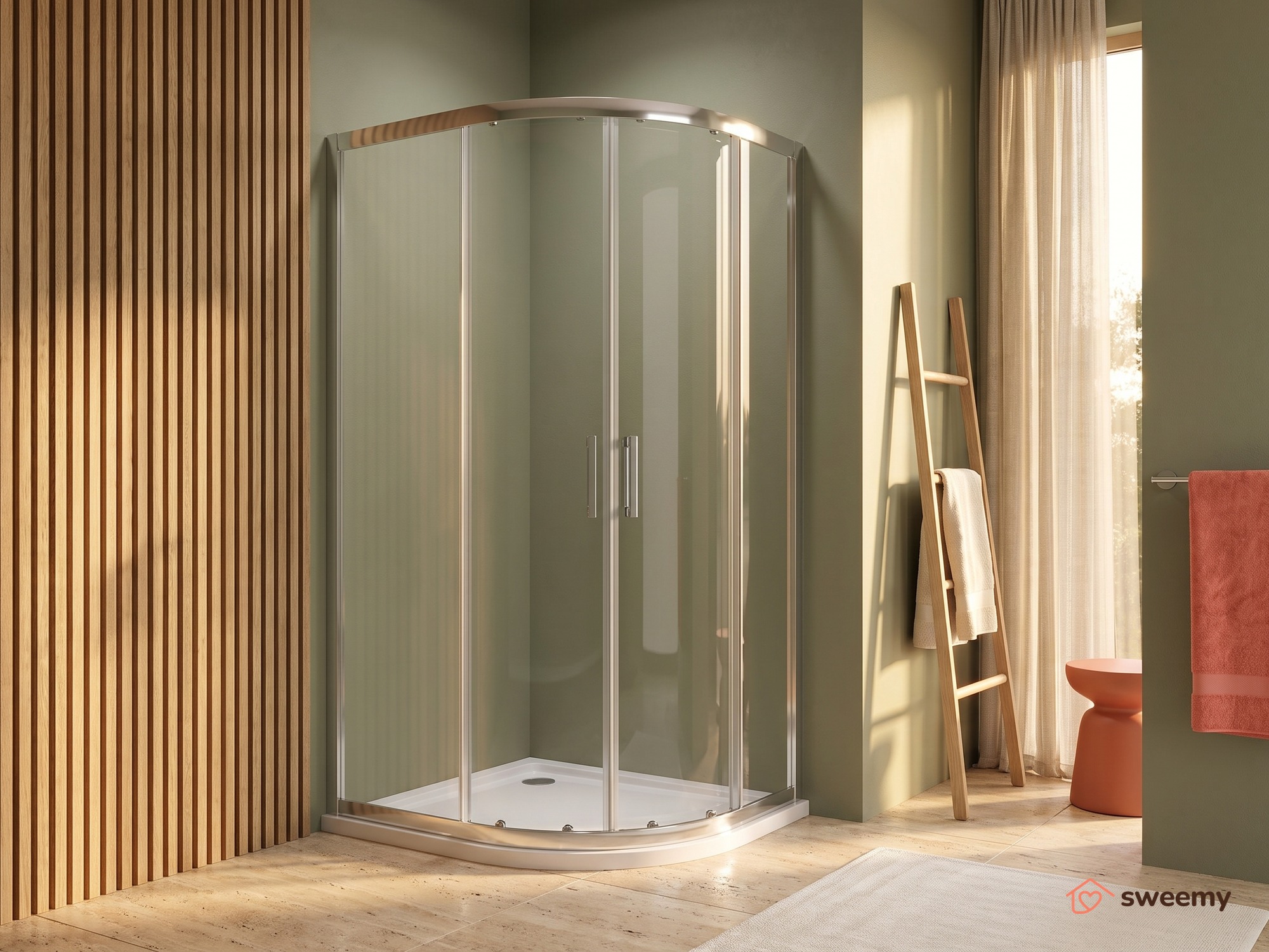 Box doccia angolare SWY-Miami, semicircolare asimmetrico, apertura sinistra, piatto doccia incluso, 80 x 120 cm, cromo - immagine 5