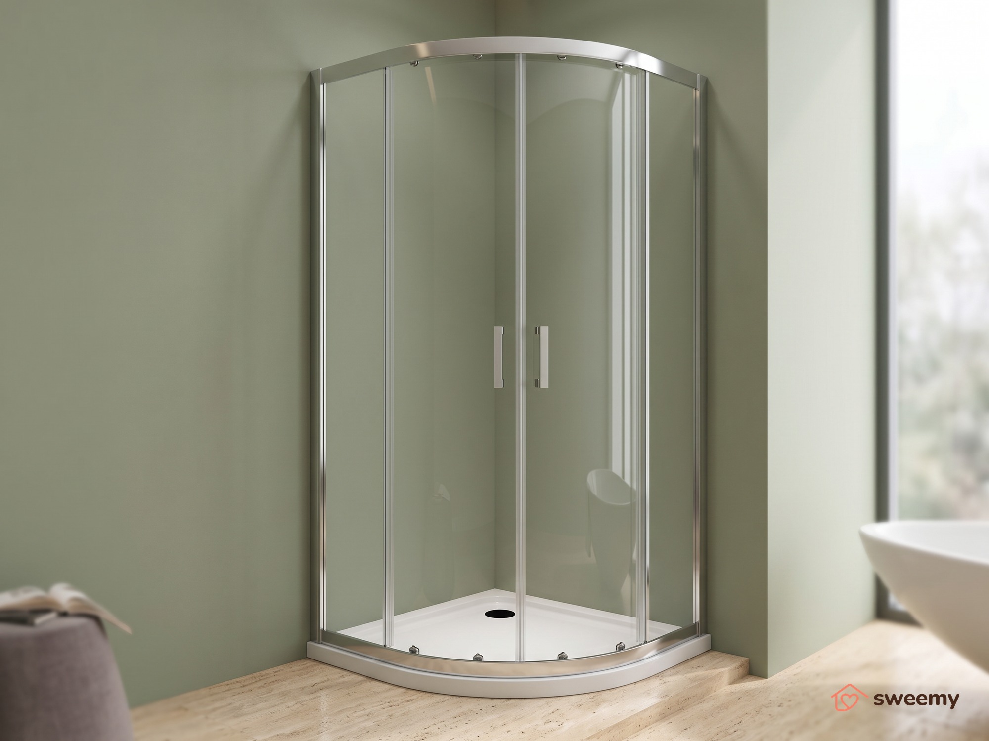 Box doccia angolare SWY-Miami, semicircolare, apertura scorrevole, reversibile, vetro temperato 6 mm, H 190 cm, cromo - immagine 3