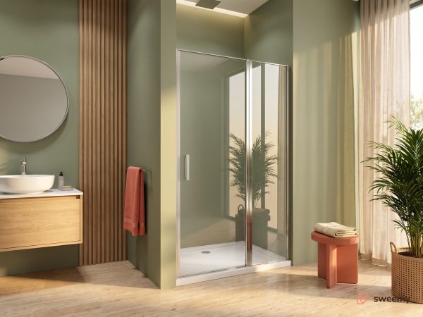 Porta doccia SWY-Detroit, porta battente con fisso in linea, per nicchia, vetro temperato 6 mm, H 190 cm, cromo