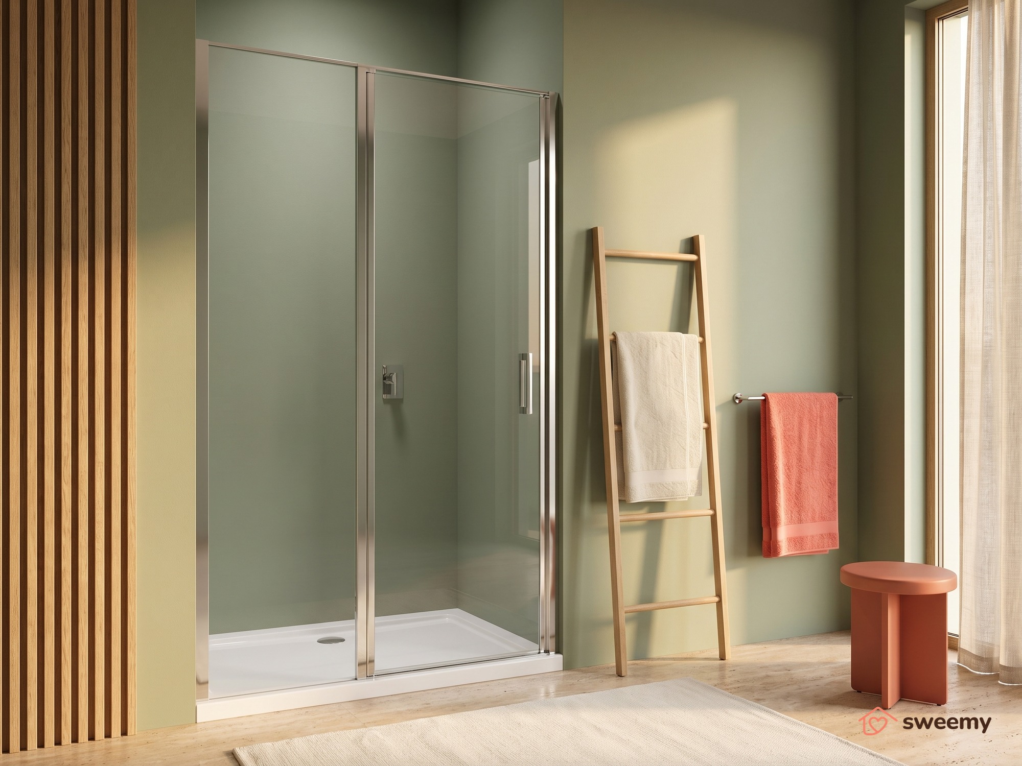 Porta doccia SWY-Detroit, porta battente con fisso in linea, per nicchia, vetro temperato 6 mm, H 190 cm, cromo - immagine 5