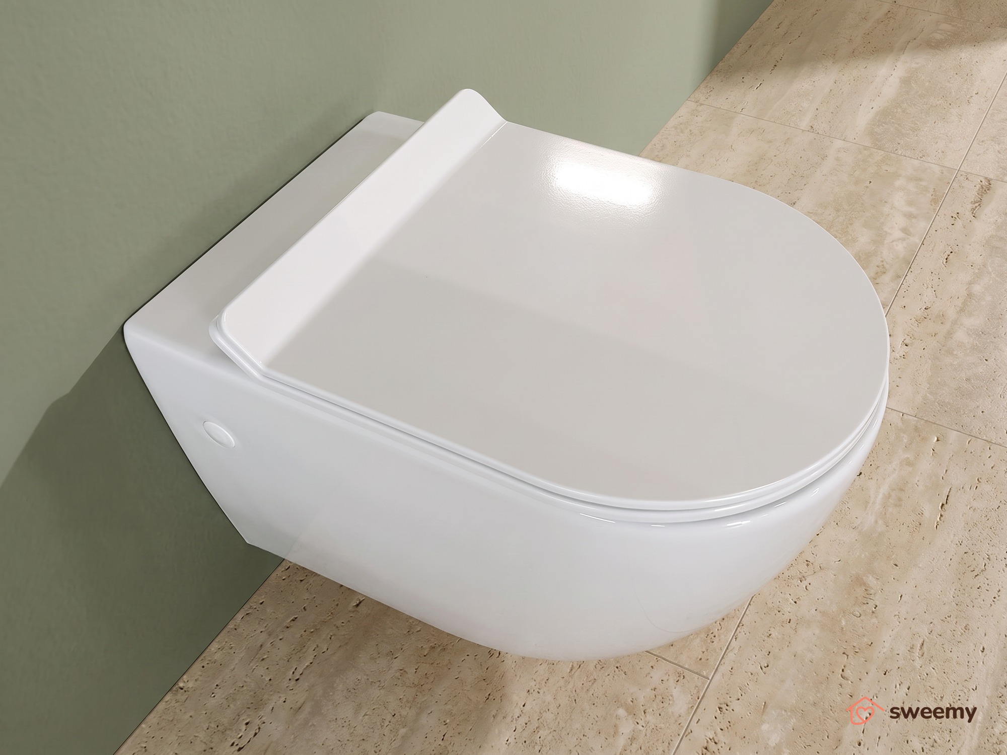 Coppia sanitari sospesi SWY-Bent, con brida, coprivaso soft close incluso, bianco lucido - immagine 2