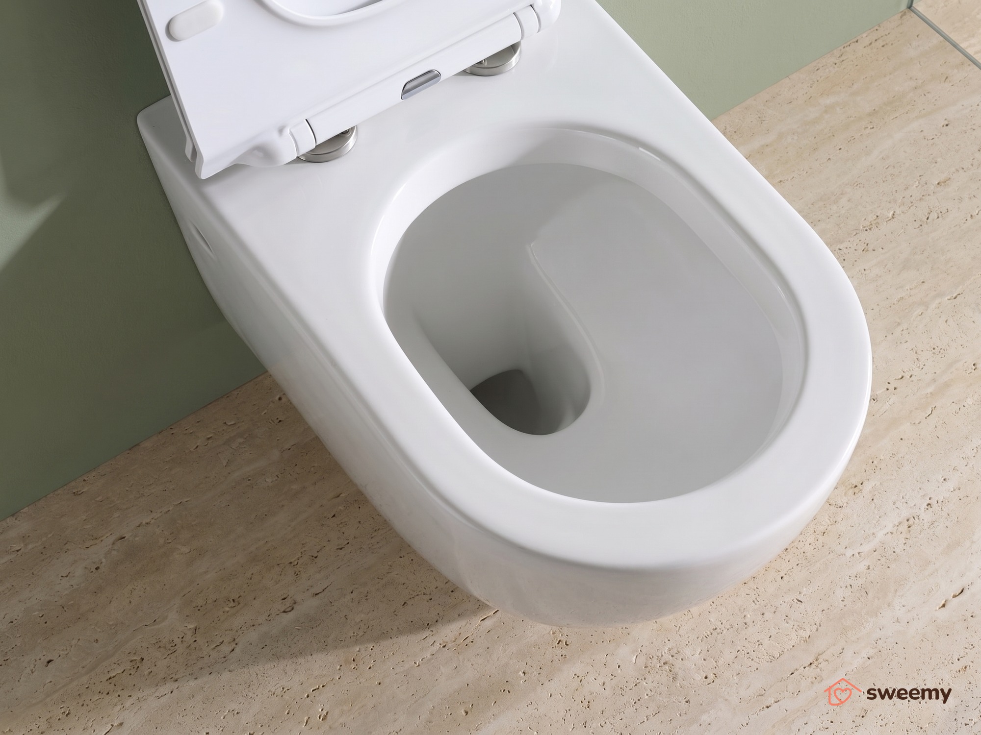 Coppia sanitari sospesi SWY-Bent, con brida, coprivaso soft close incluso, bianco lucido - immagine 3