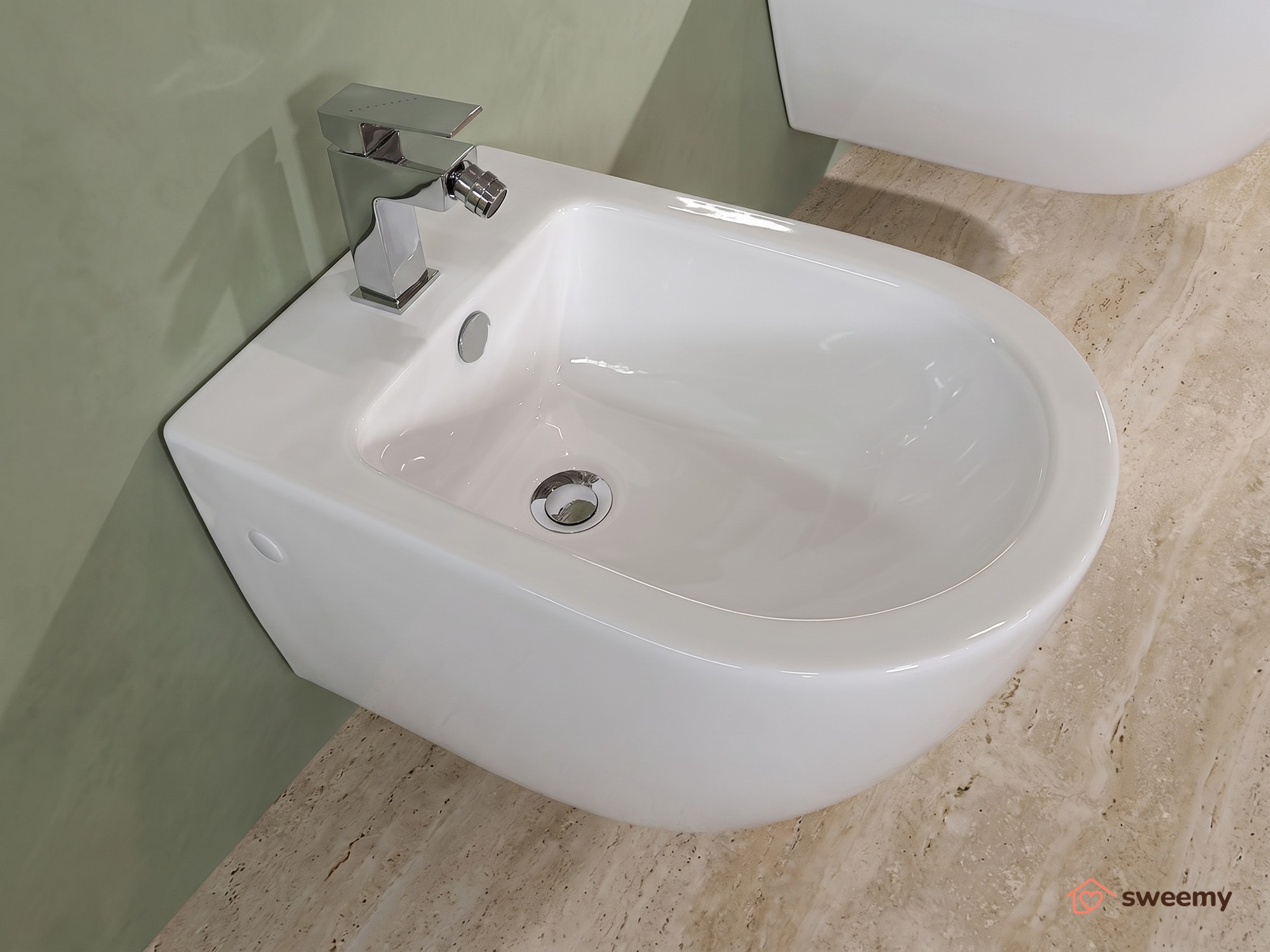 Coppia sanitari sospesi SWY-Bent, con brida, coprivaso soft close incluso, bianco lucido - immagine 4