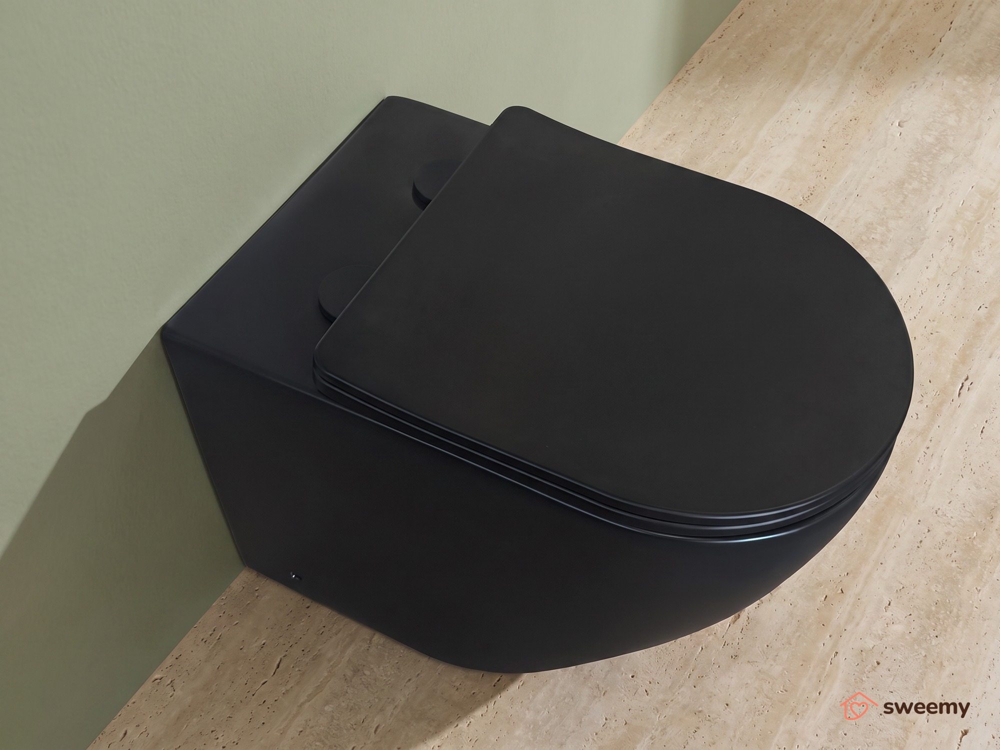 Coppia sanitari a terra SWY-Bent, con brida, coprivaso soft close incluso, nero opaco - immagine 2
