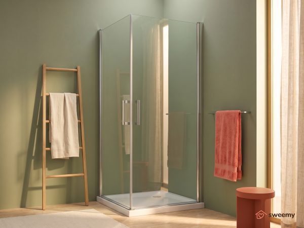 Box doccia angolare SWY-Houston 2A, 2 ante battenti ad angolo, chiusura magnetica, vetro temperato 8 mm, H 200 cm, cromo