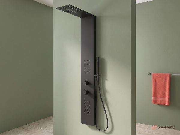 Pannello doccia idromassaggio SWY-Austin, 3 vie, soffione slim anticalcare, getti massaggianti e doccetta