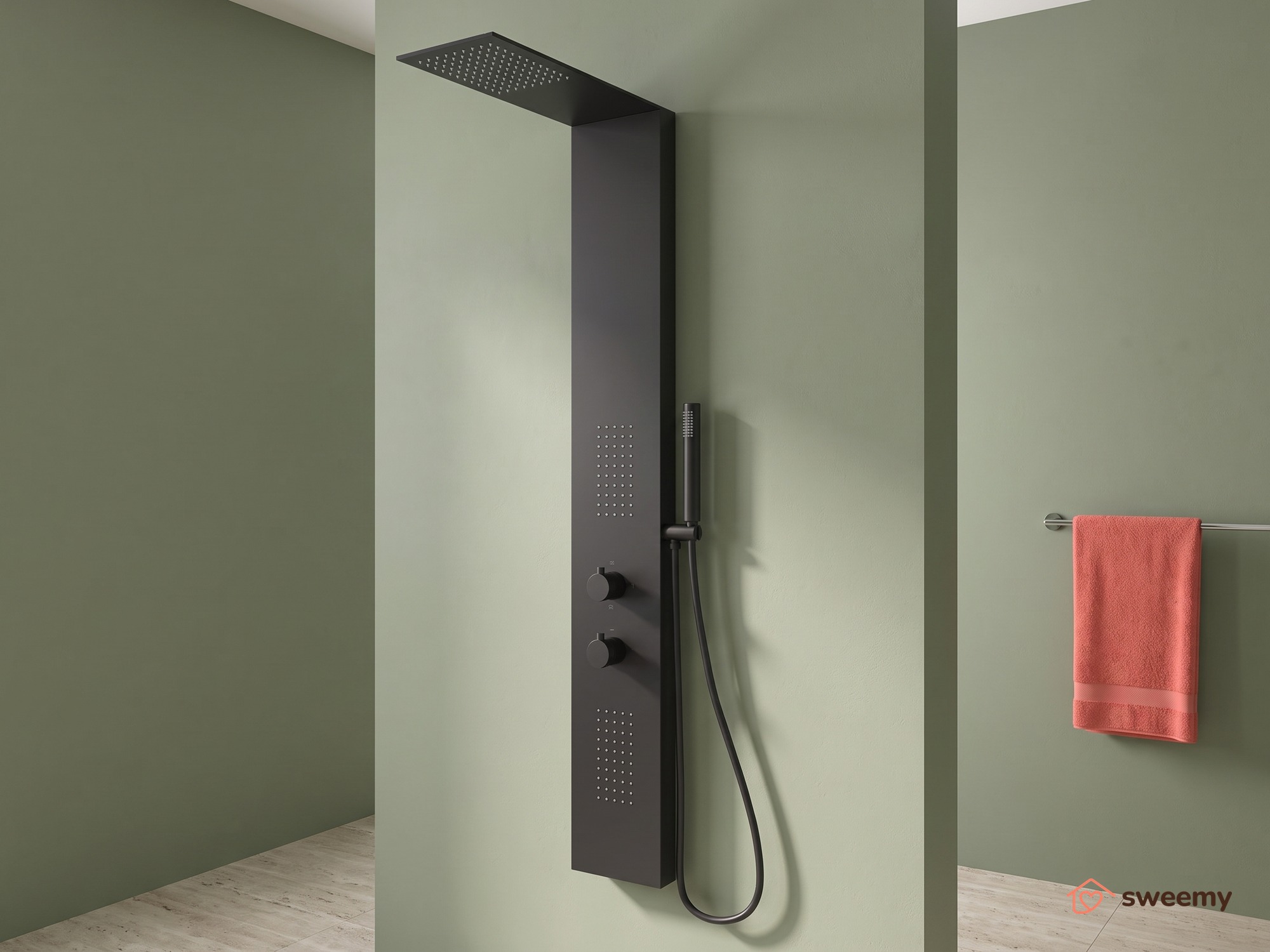 Pannello doccia idromassaggio SWY-Austin, 3 vie, soffione slim anticalcare, getti massaggianti e doccetta