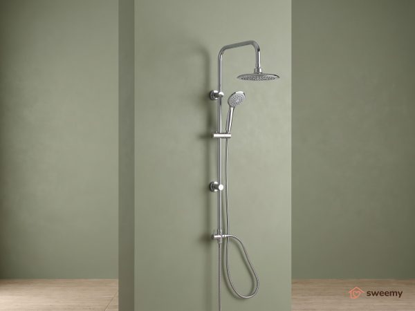 Colonna doccia SWY-Portland, a ponte con soffione cervicale circolare, doccetta e flessibile, cromo