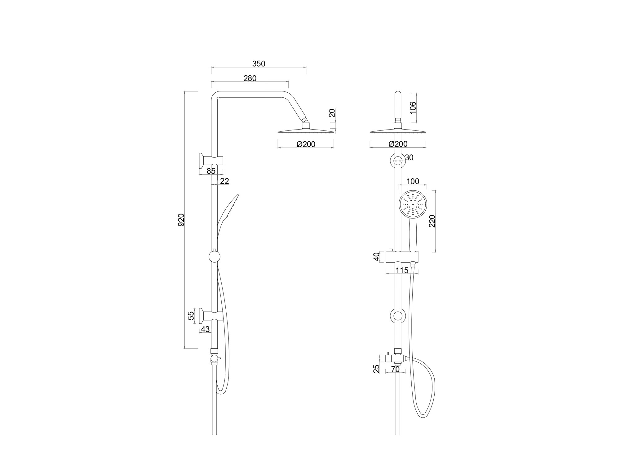 Colonna doccia SWY-Portland, a ponte con soffione cervicale circolare, doccetta e flessibile, cromo - immagine 5
