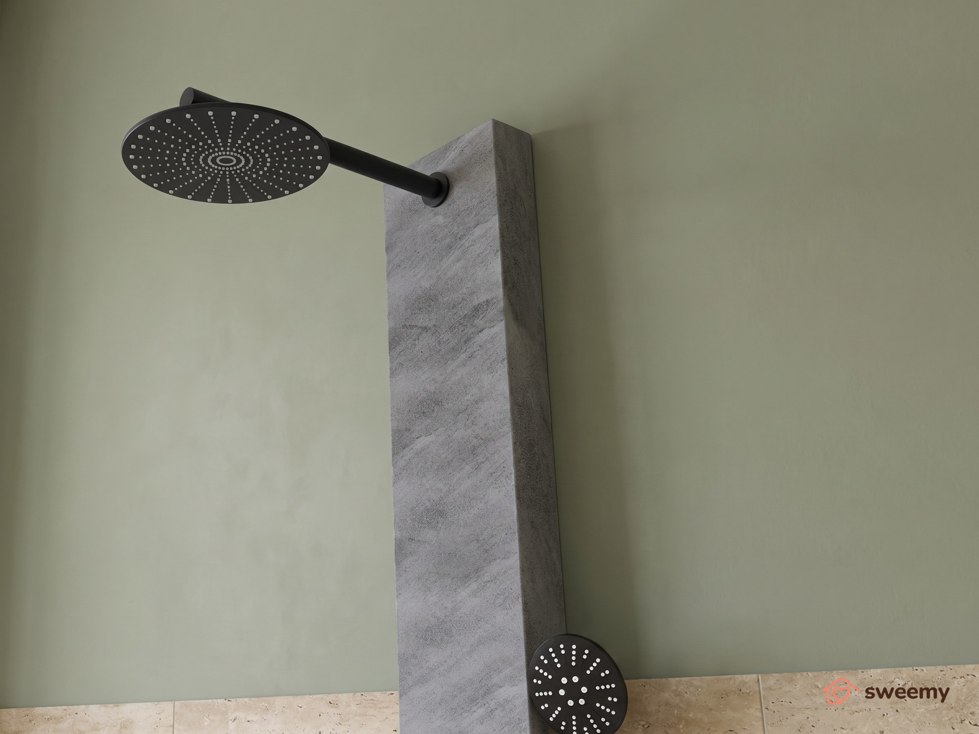 Pannello doccia idromassaggio SWY-Stone, effetto pietra, getti frontali e soffione a pioggia, doccetta inclusa, grigio opaco - immagine 3