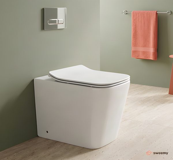 WC a terra SWY-Edge, rimless senza brida, filo muro, coprivaso soft close incluso, profondità 56 cm, bianco lucido