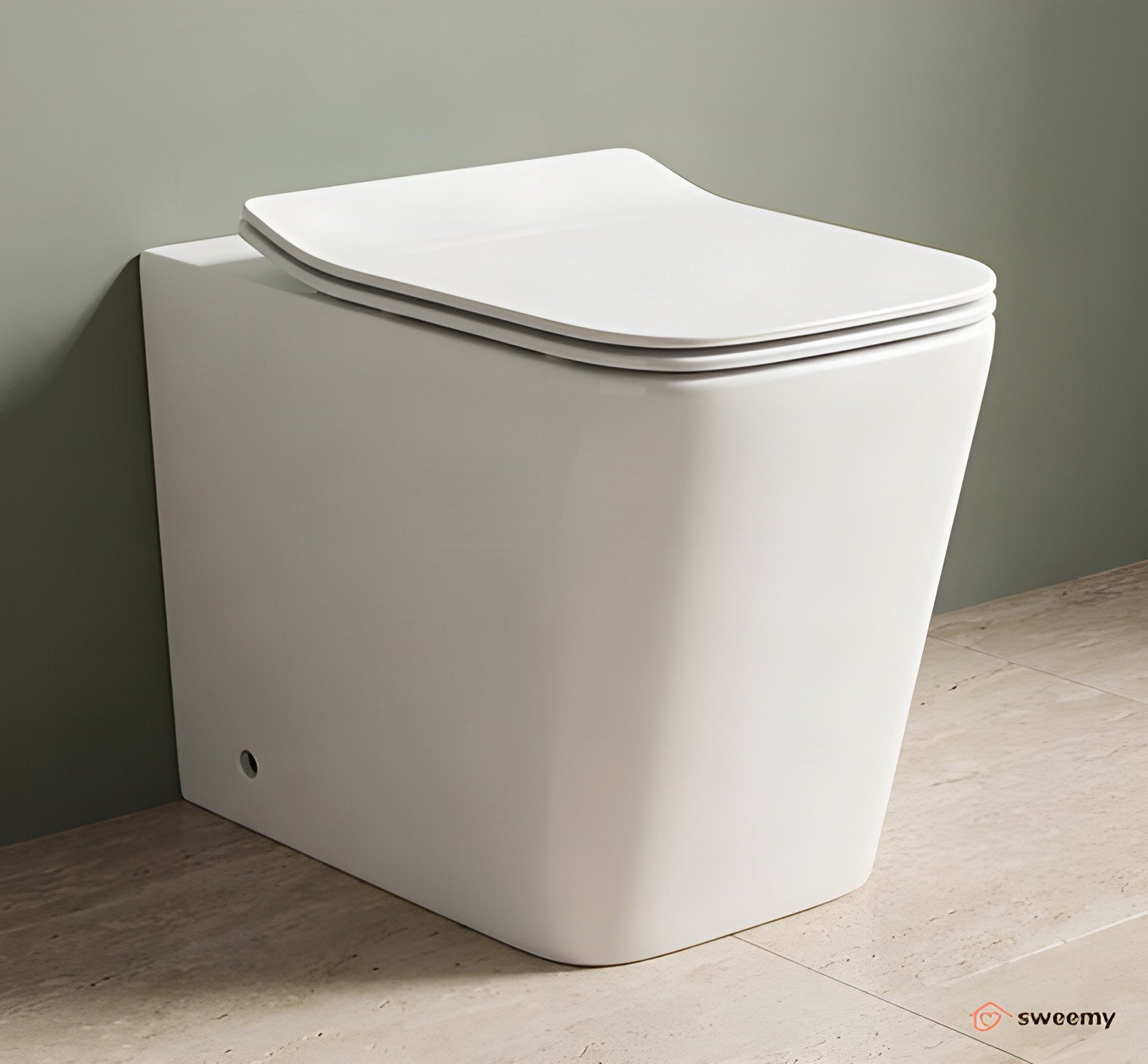 WC a terra SWY-Edge, rimless senza brida, filo muro, coprivaso soft close incluso, profondità 56 cm, bianco lucido - immagine 2