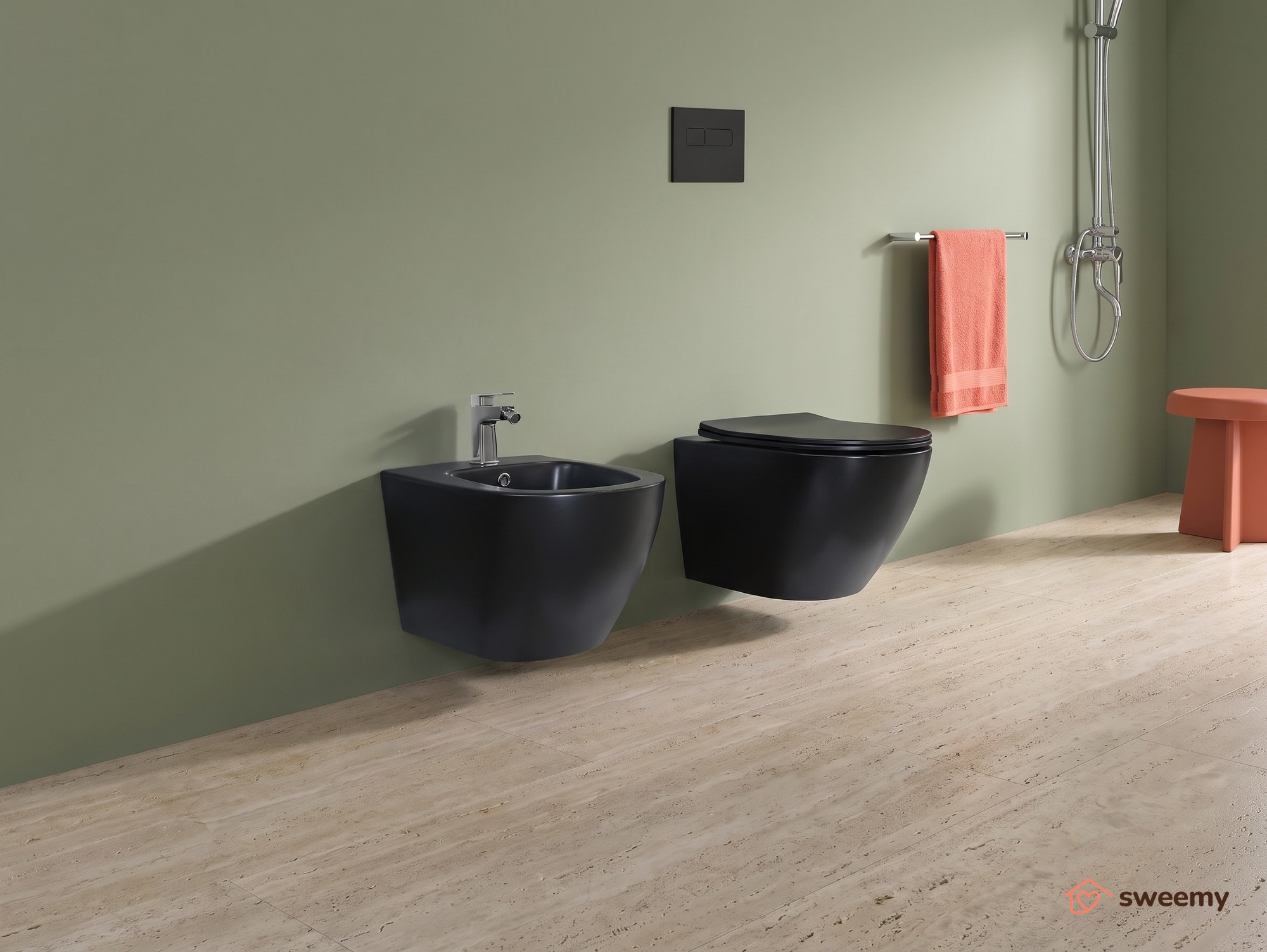 Coppia sanitari sospesi SWY-New Bent, rimless senza brida, dimensioni ridotte, coprivaso soft close - immagine 7