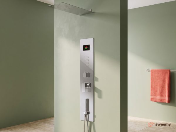 Kit doccia da incasso SWY-Niagara, 4 vie con cascata cervicale, completo di soffione e doccetta, acciaio inox