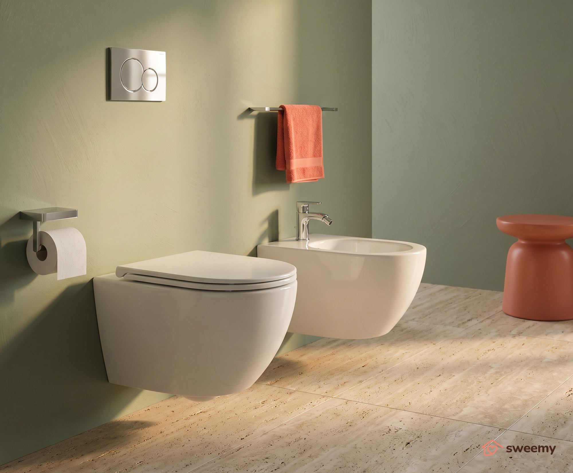 Coppia sanitari sospesi SWY-Flipper, rimless senza brida, coprivaso soft close incluso, bianco lucido - immagine 3