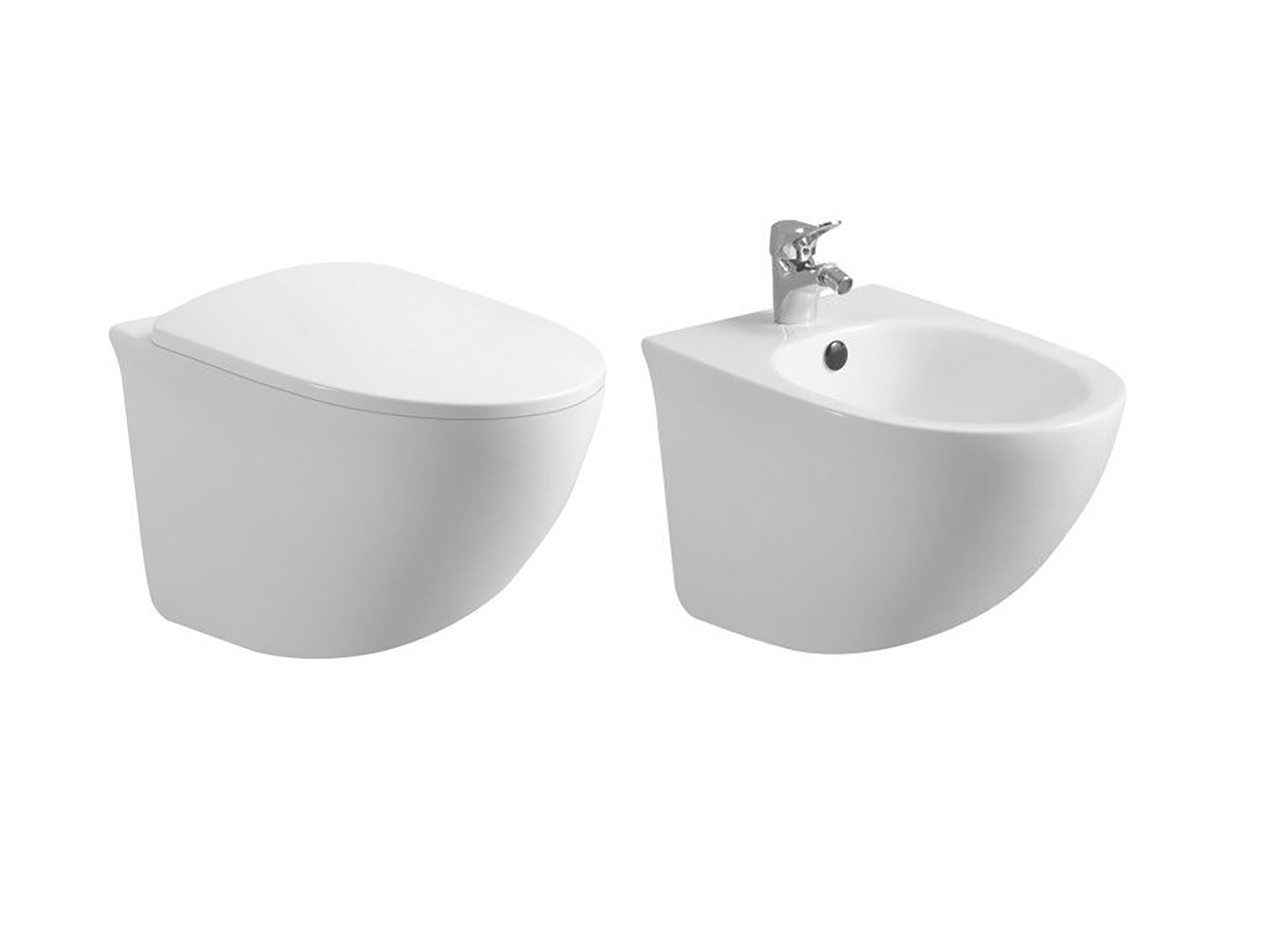 Coppia sanitari sospesi SWY-Flipper, rimless senza brida, coprivaso soft close incluso, bianco lucido - immagine 5