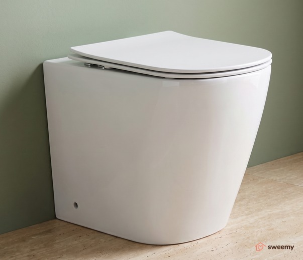 WC a terra SWY-Moon, rimless senza brida, filo muro, coprivaso soft close incluso, profondità 53 cm, bianco lucido - immagine 2