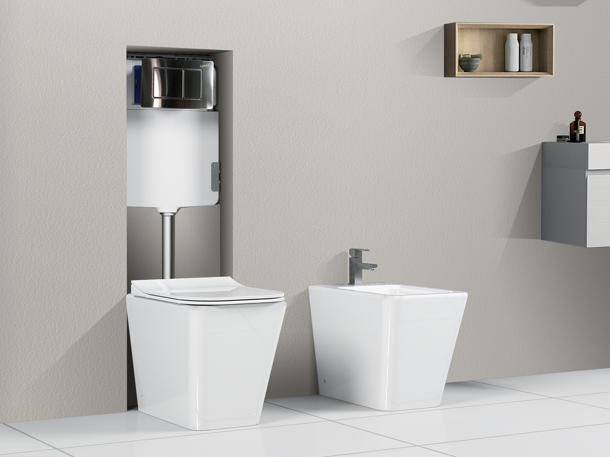 Cassetta di scarico a incasso SWY-Tecno, per WC a terra, placca di comando in acciaio inox a doppio pulsante, acciaio inox