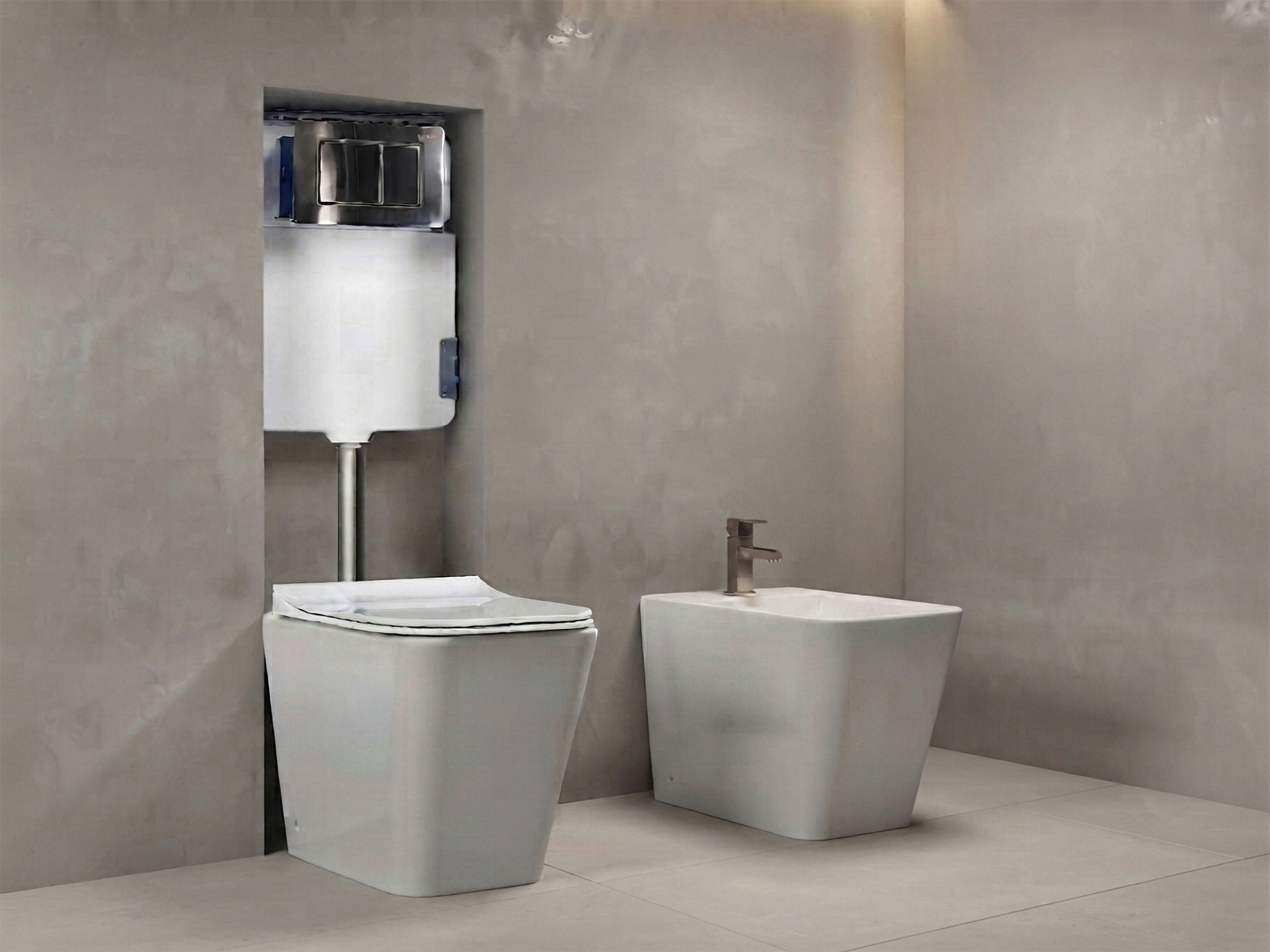Cassetta di scarico a incasso SWY-Tecno, per WC a terra, placca di comando in acciaio inox a doppio pulsante, acciaio inox - immagine 3