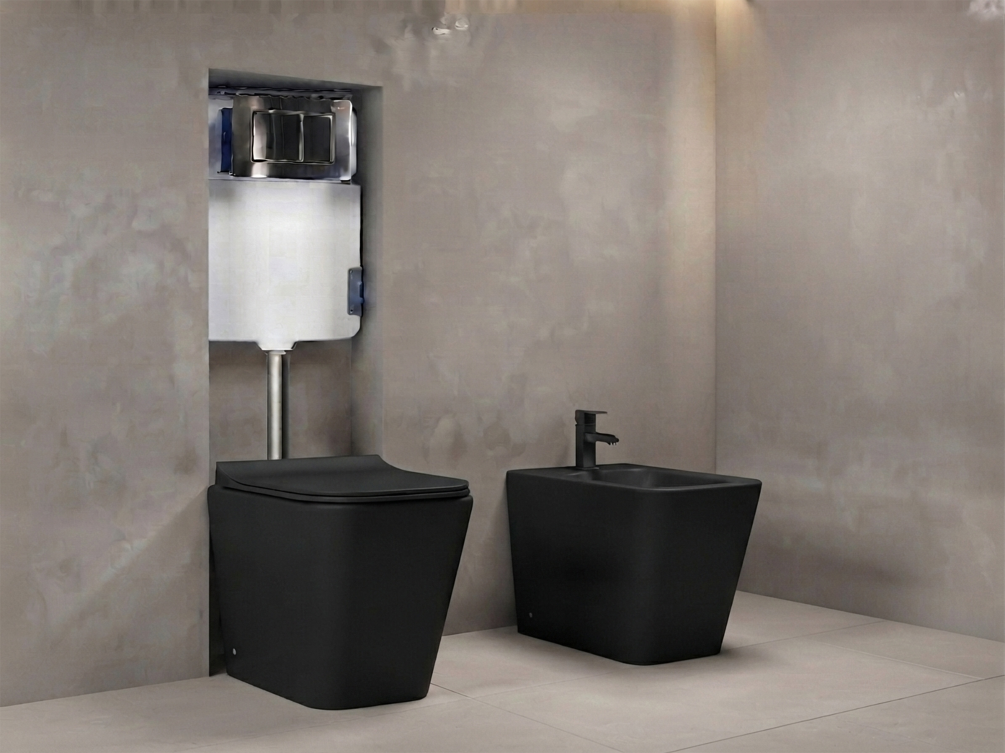 Cassetta di scarico a incasso SWY-Tecno, per WC a terra, placca di comando in acciaio inox a doppio pulsante, acciaio inox - immagine 4