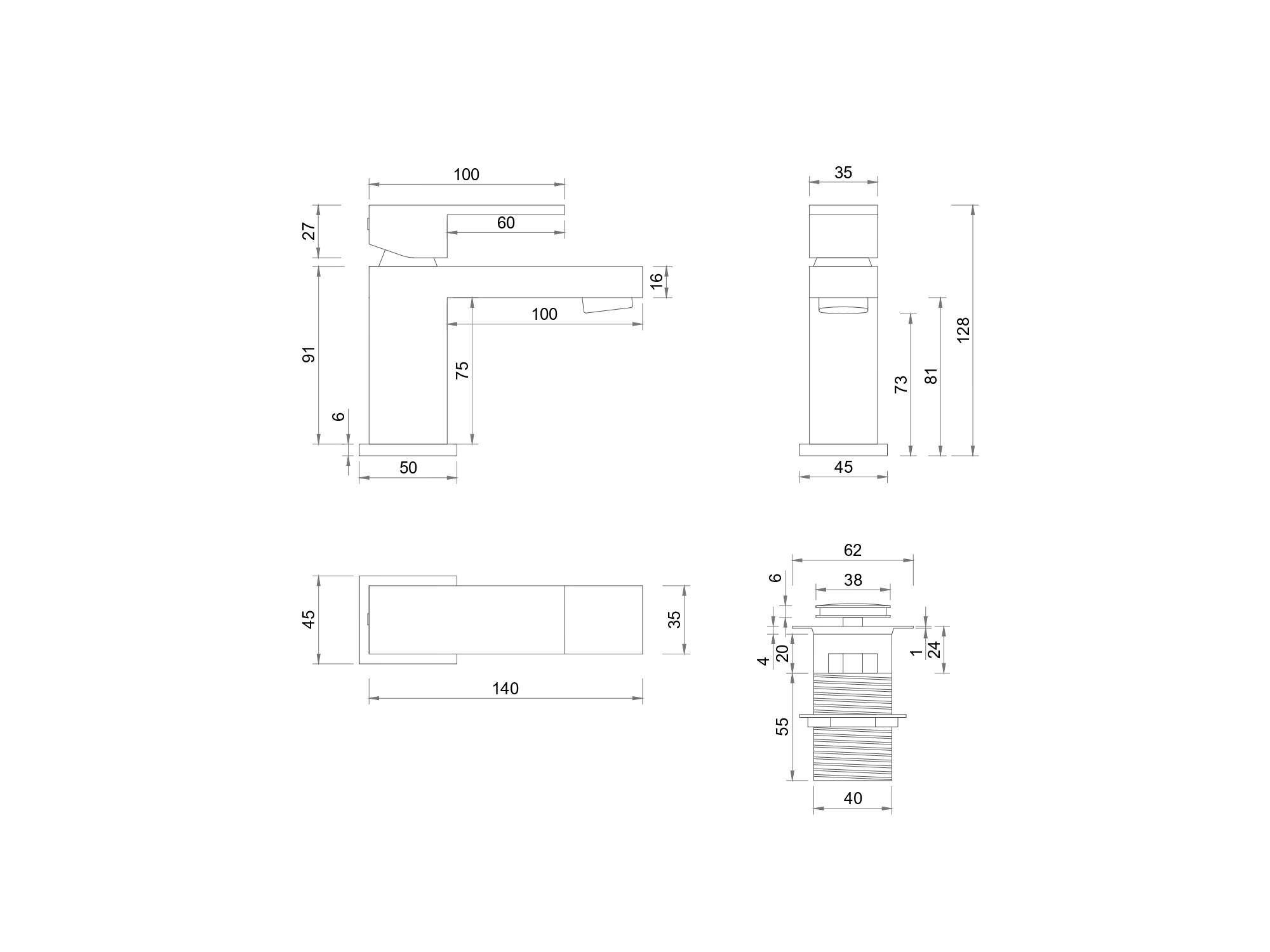 Miscelatore lavabo SWY-Quadra, design squadrato, piletta click clack inclusa, cromo - immagine 2
