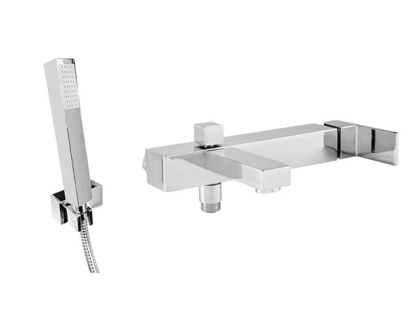 Gruppo vasca esterno SWY-Quadra, design squadrato, piletta click clack inclusa, cromo