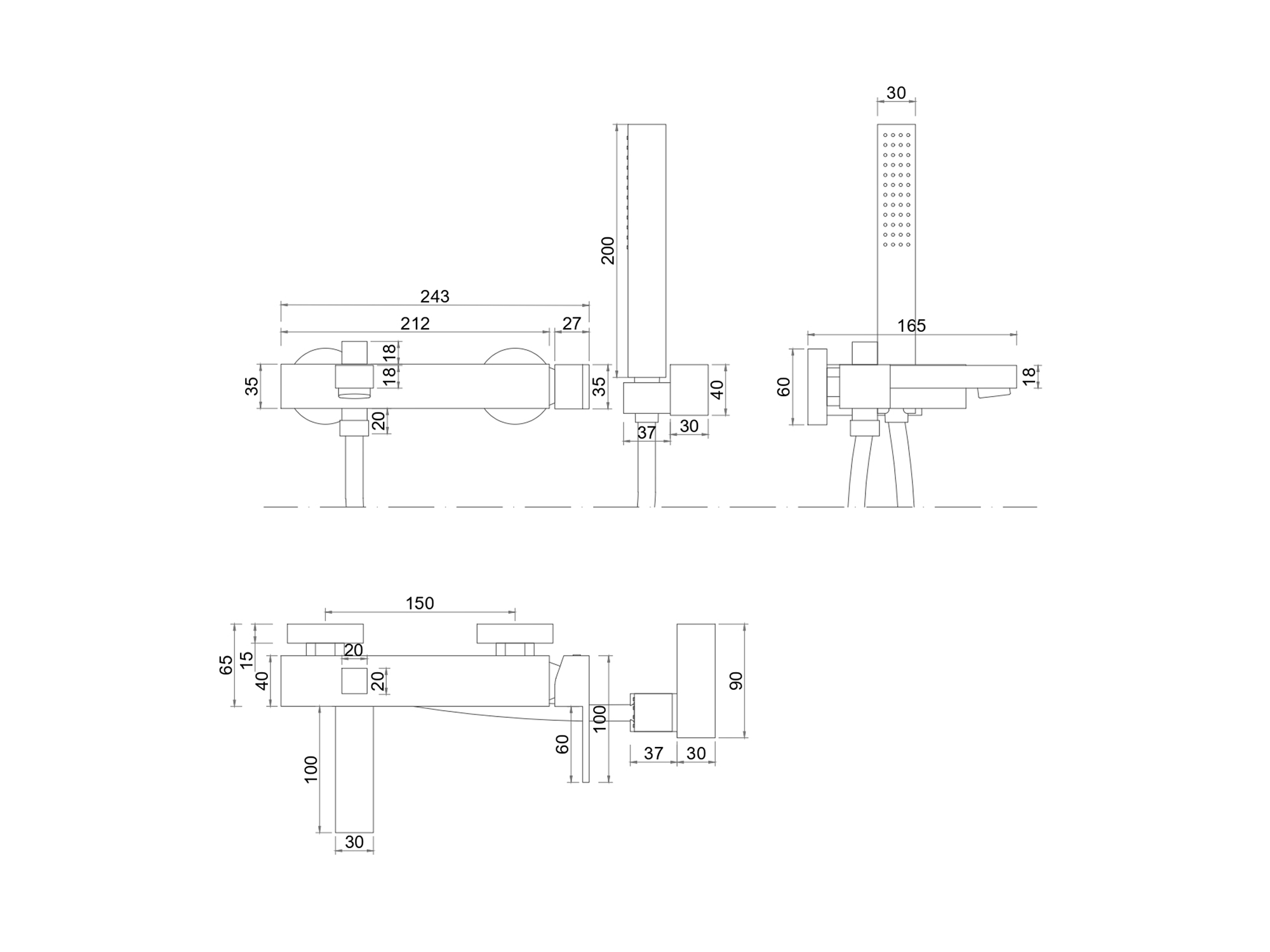 Gruppo vasca esterno SWY-Quadra, design squadrato, piletta click clack inclusa, cromo - immagine 2