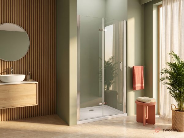 Porta doccia SWY-Caracas, porta a libro pieghevole, per nicchia, reversibile, vetro temperato 6 mm, H 190 cm, cromo