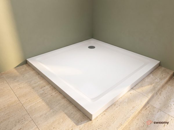 Piatto doccia SWY-Easy, quadrato ribassato in ABS, H 5 cm, piletta inclusa, bianco lucido