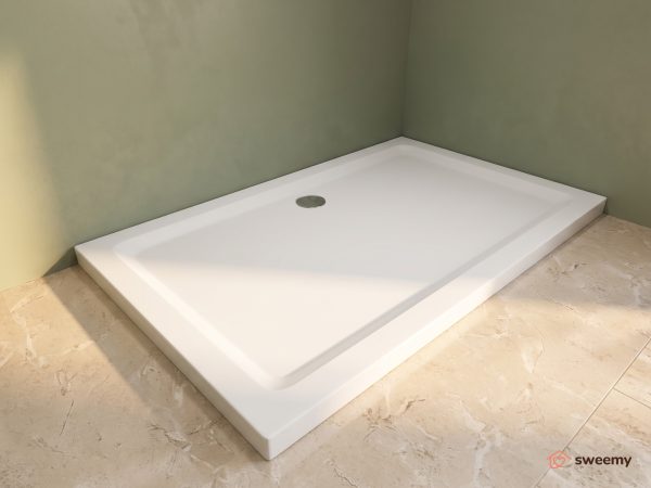 Piatto doccia SWY-Easy, rettangolare ribassato in ABS, H 5 cm, piletta inclusa, bianco lucido