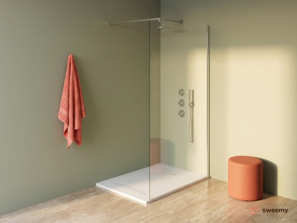 Piatto doccia SWY-Stone, effetto pietra in SMC, H 2,6 cm, tagliabile, piletta inclusa