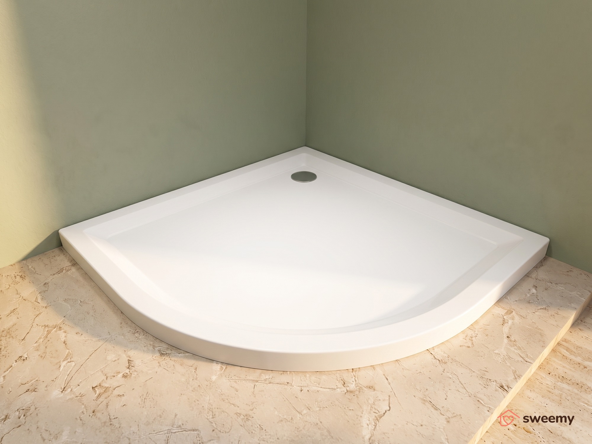 Piatto doccia SWY-Easy, semicircolare ribassato in ABS, H 5 cm, piletta inclusa, bianco lucido - immagine 4