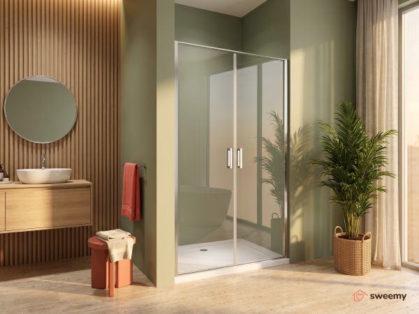 Porta doccia SWY-Texas, porta battente saloon, dentro e fuori, per nicchia, vetro temperato 6 mm, H 190 cm, cromo
