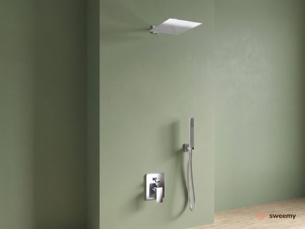 Kit doccia SWY-Inox Slim, 2 vie, braccio da parete, presa acqua, flessibile e doccetta inclusi, acciaio inox