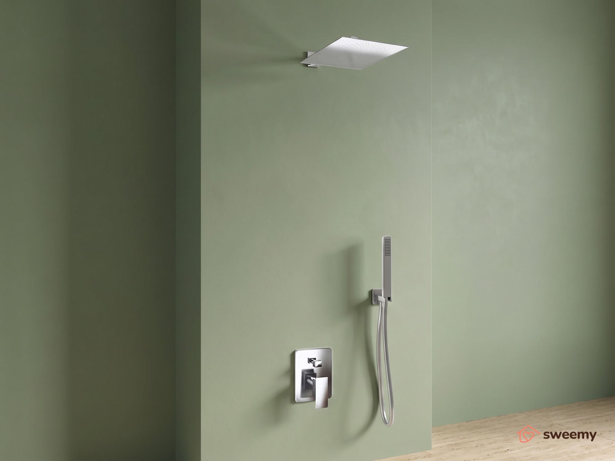 Kit doccia SWY-Inox Slim, 2 vie, braccio da parete, presa acqua, flessibile e doccetta inclusi, acciaio inox
