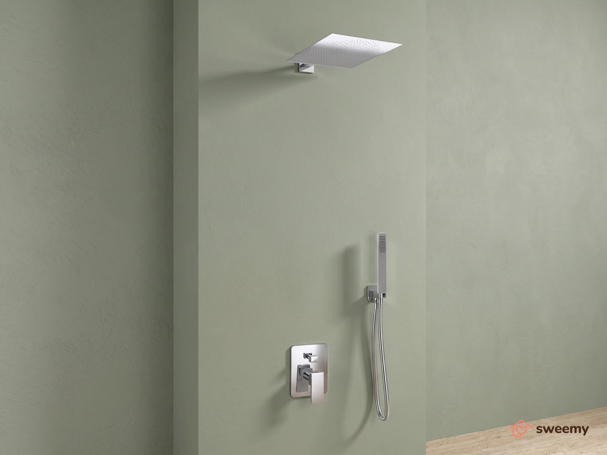 Kit doccia SWY-Inox Slim, 2 vie, braccio da parete, presa acqua, flessibile e doccetta inclusi, acciaio inox - immagine 7