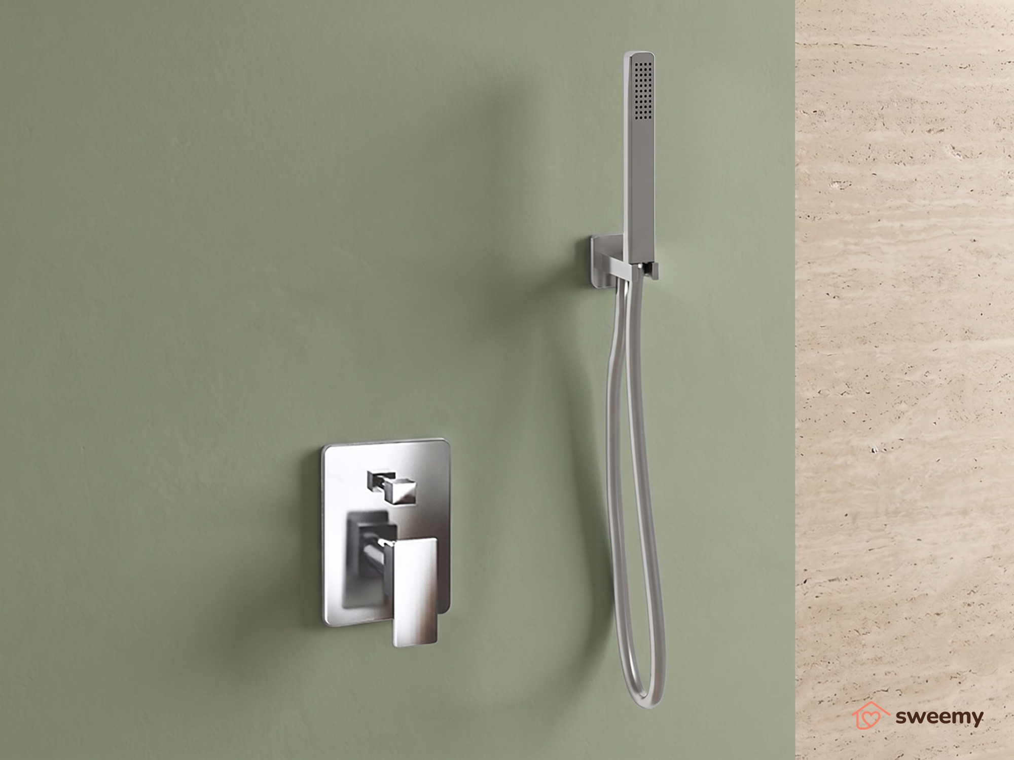 Kit doccia SWY-Inox Slim, 2 vie, braccio da soffitto, presa acqua, flessibile e doccetta inclusi, acciaio inox - immagine 3